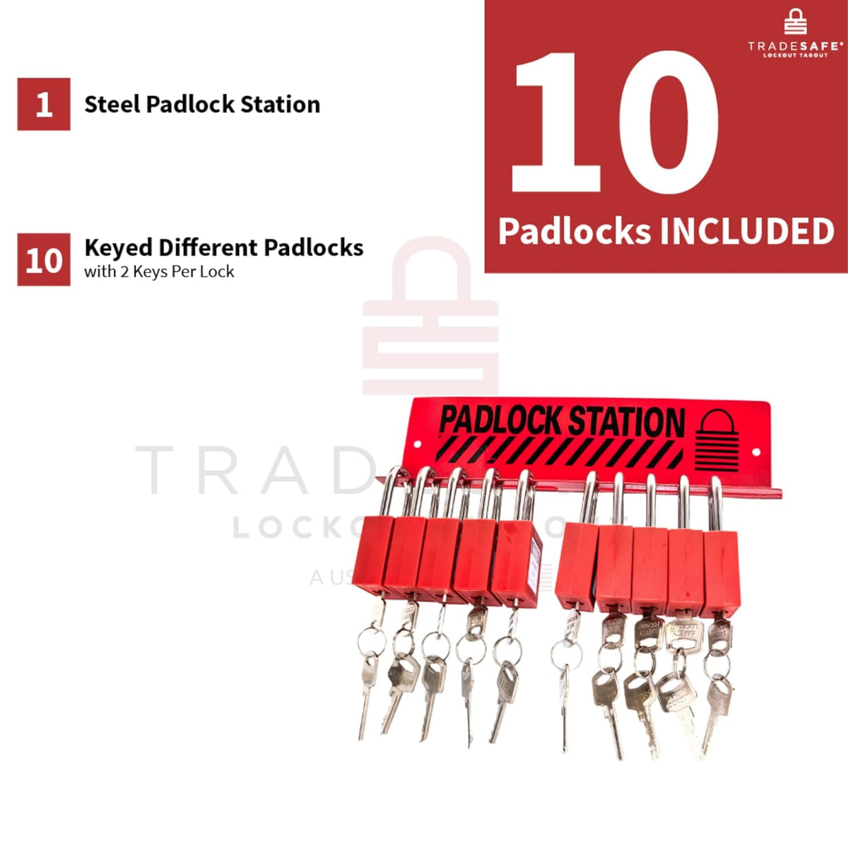 10 Padlocks Included Lockout Tagout Station with Carbon Steel Body A873