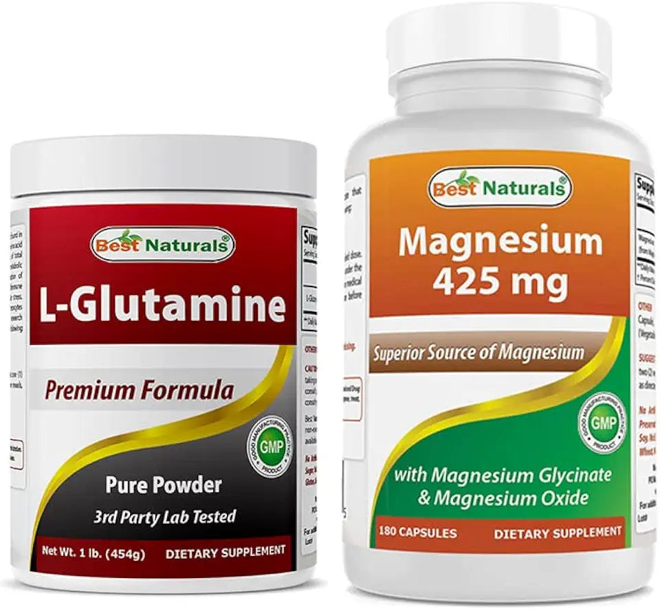 L-Glutamine Pure Powder 1 LB & Magnesium Glycinate 425 mg H20206