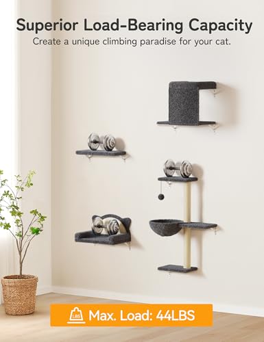 Cat Wall Shelves 4-in-1 Climbing Wall Furniture Set with Scratching Posts, Cat Bed & Sofa, Gray B600
