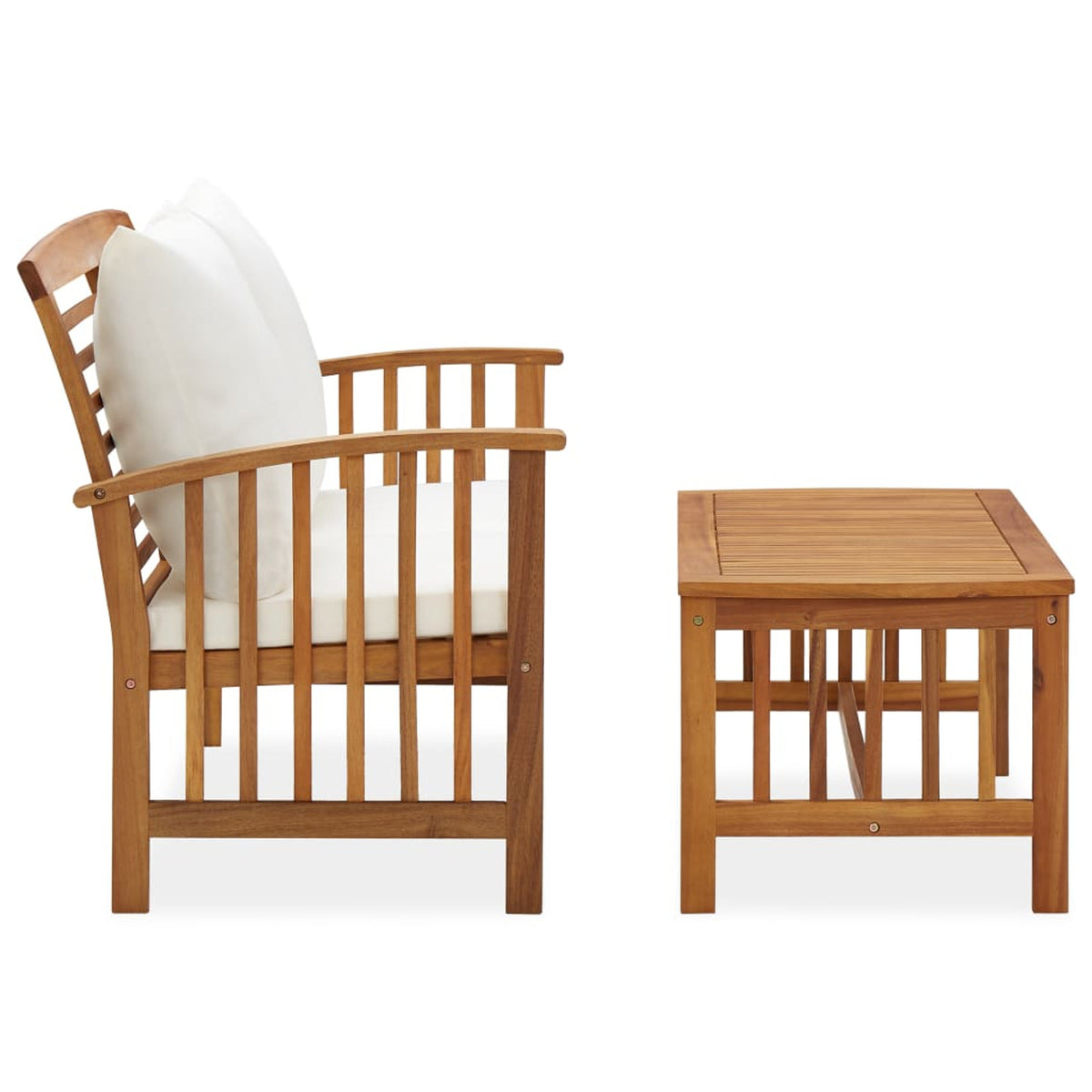 2 Piece Acacia Wood Outdoor Lounge Set with Cream Cushions H66643