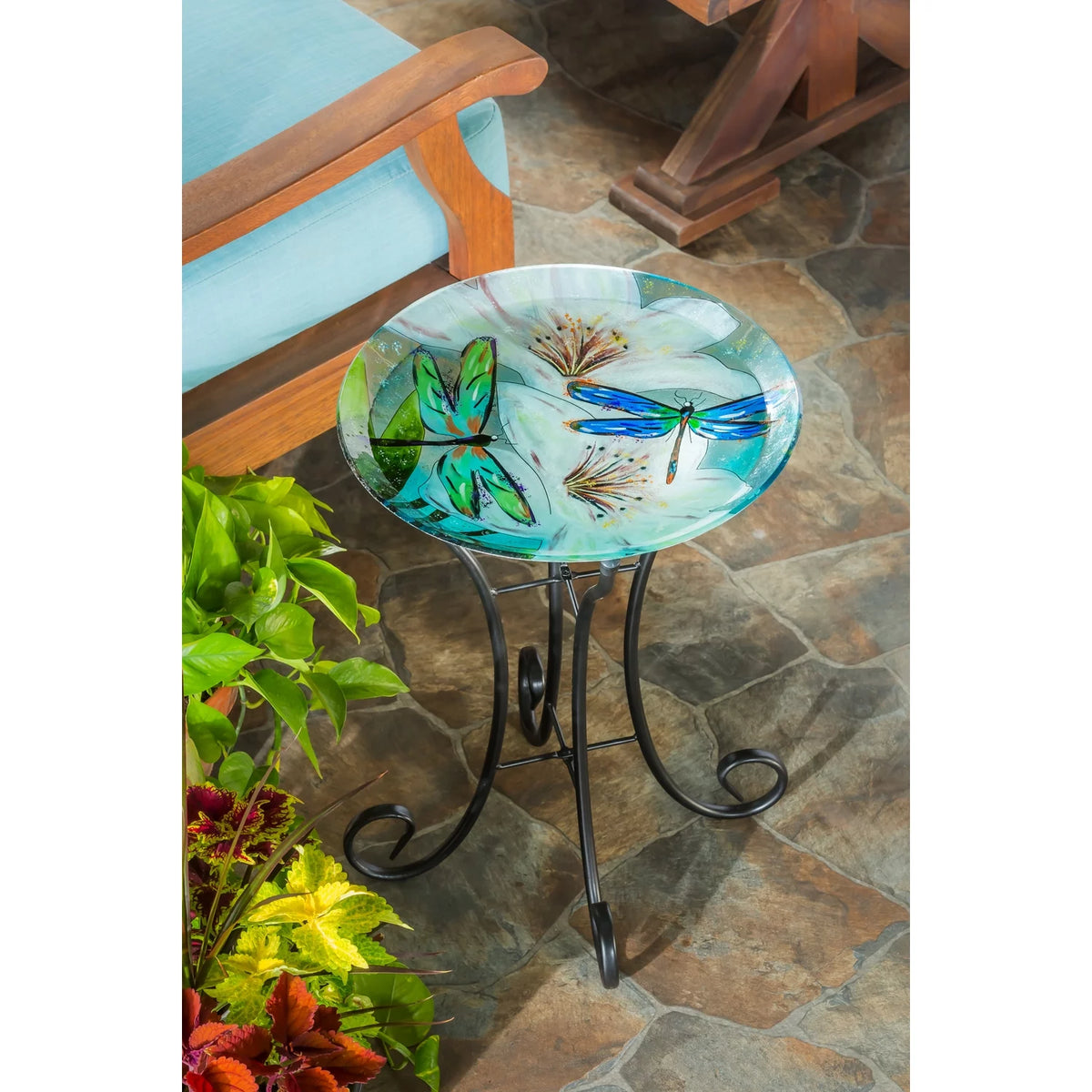 16" Glass Bird Bath with Stand M97593