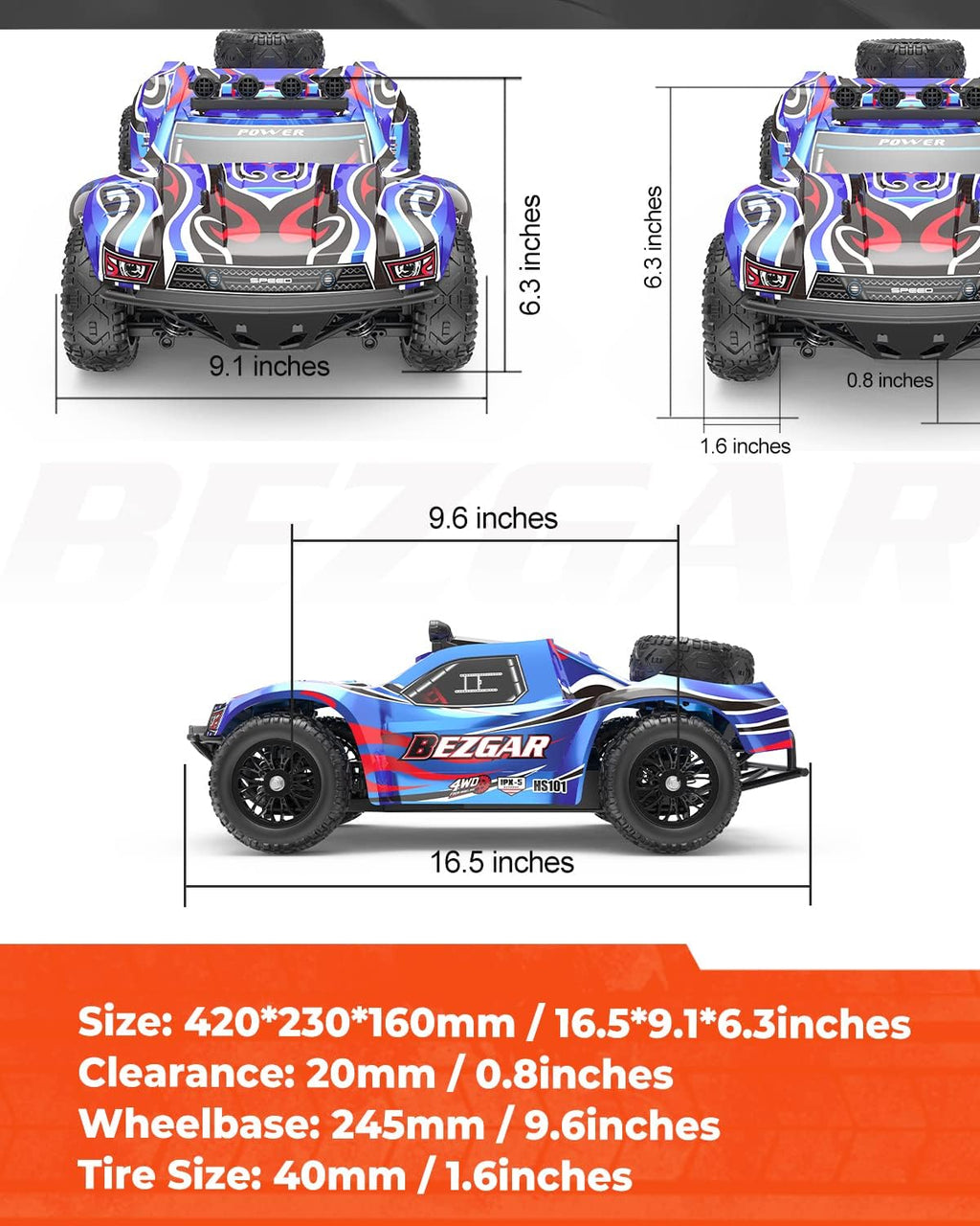 Remote Control Truck 4WD Electric Toy Off Road RC Monster Vehicle Car Crawler with 2 Rechargeable Batteries M89468