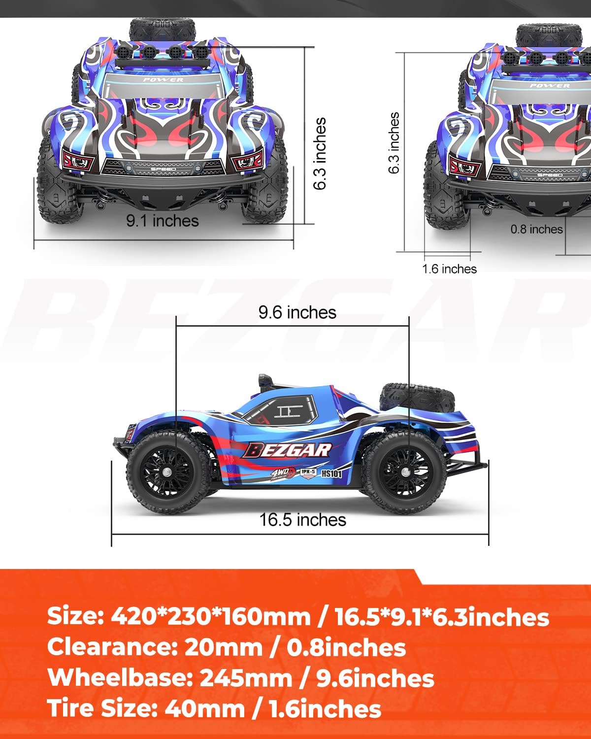 Remote Control Truck 4WD Electric Toy Off Road RC Monster Vehicle Car Crawler with 2 Rechargeable Batteries M89468