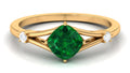 Cushion Cut Lab Grown Emerald Solitaire Ring with Diamond, 14K Yellow Gold, US 9.50 L826338