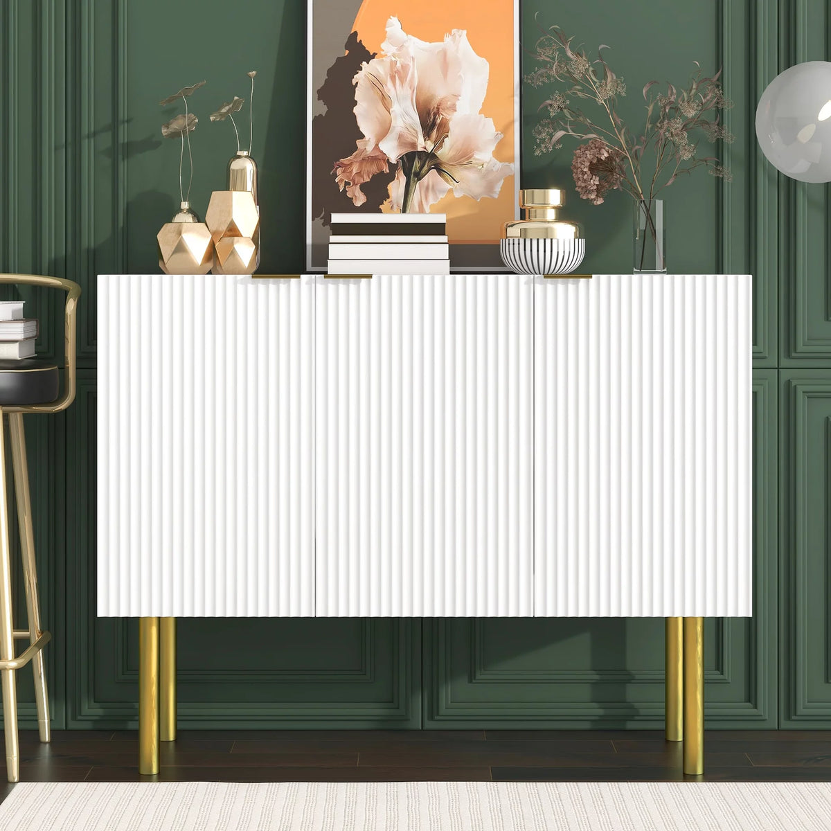 White Wood Buffet Cabinet with Storage P85064