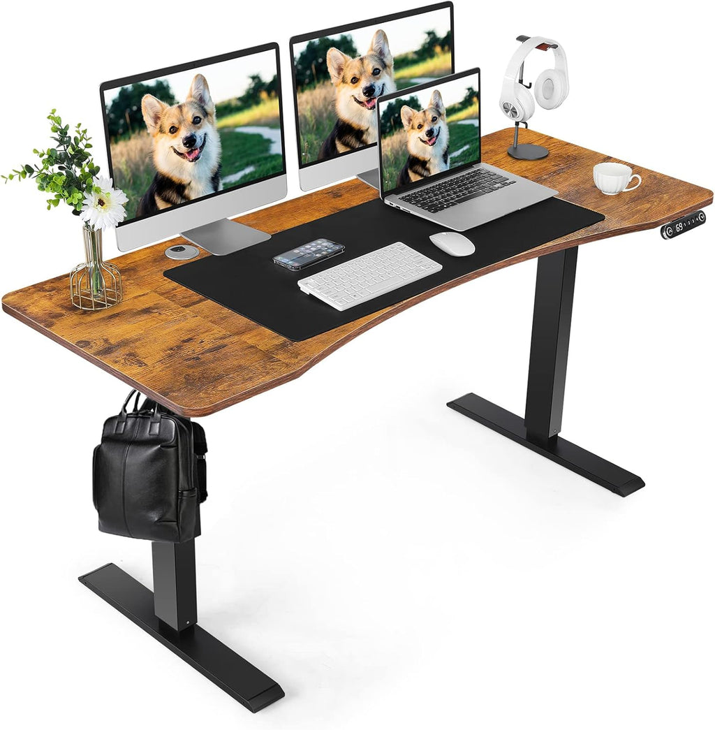 Electric Standing Desk Adjustable Height, 59 in, Brown Q6223