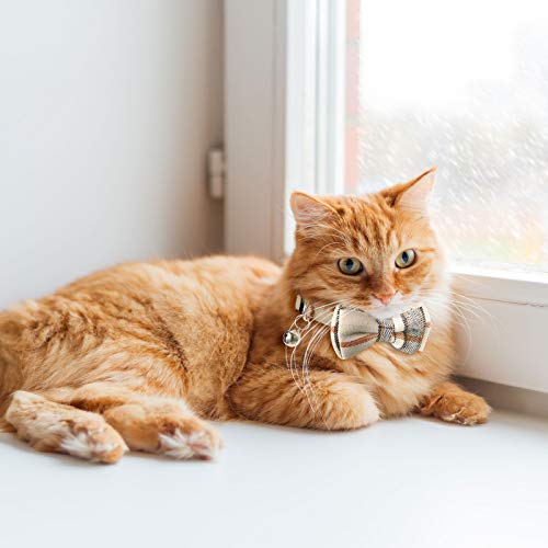 4 Pieces Breakaway Cat Collar Bandana with Plaid Scarf and Bowtie Bell C860