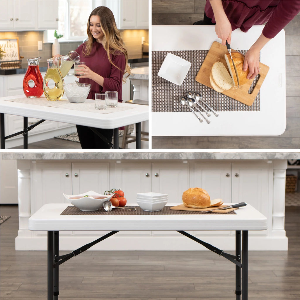 4 Foot Adjustable Folding Table White Granite Y275548