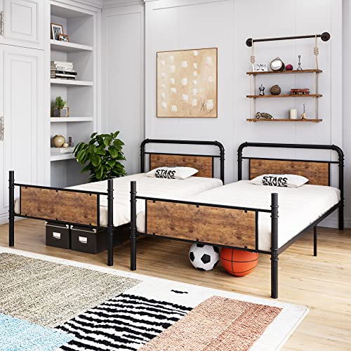 Twin Over Twin Heavy Duty Metal Bunk Bed with Ladders O915