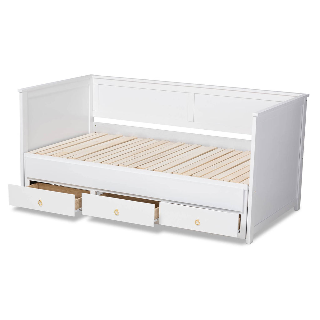 White Finished Wood Expandable Twin Size to King Size Daybed with Storage Drawers L572