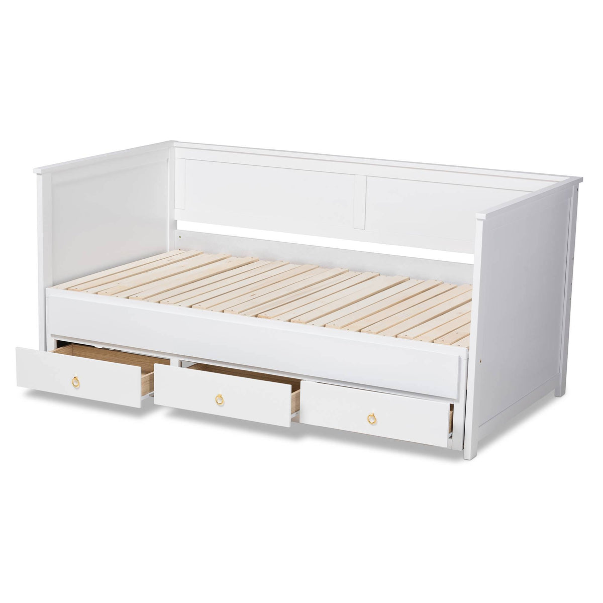 White Finished Wood Expandable Twin Size to King Size Daybed with Storage Drawers L572