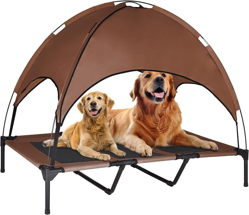 Elevated Dog Bed with Canopy, 1680D Oxford Fabric Raised Mesh Cot, Grey B943507