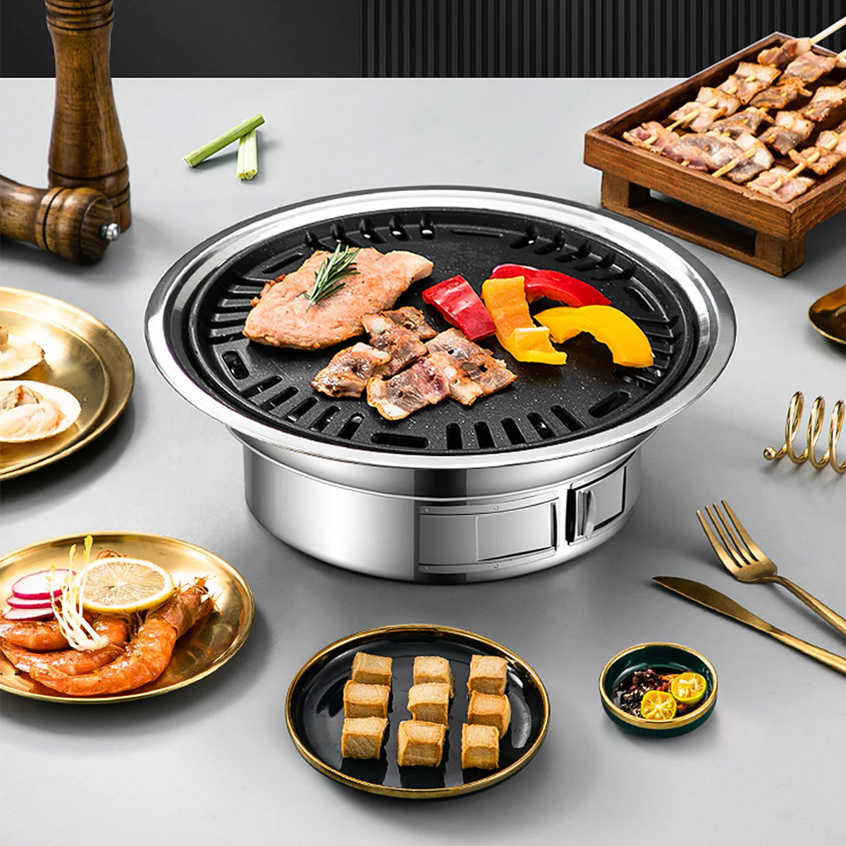 Charcoal Grill Non-stick Portable Stainless Steel BBQ Stove O127