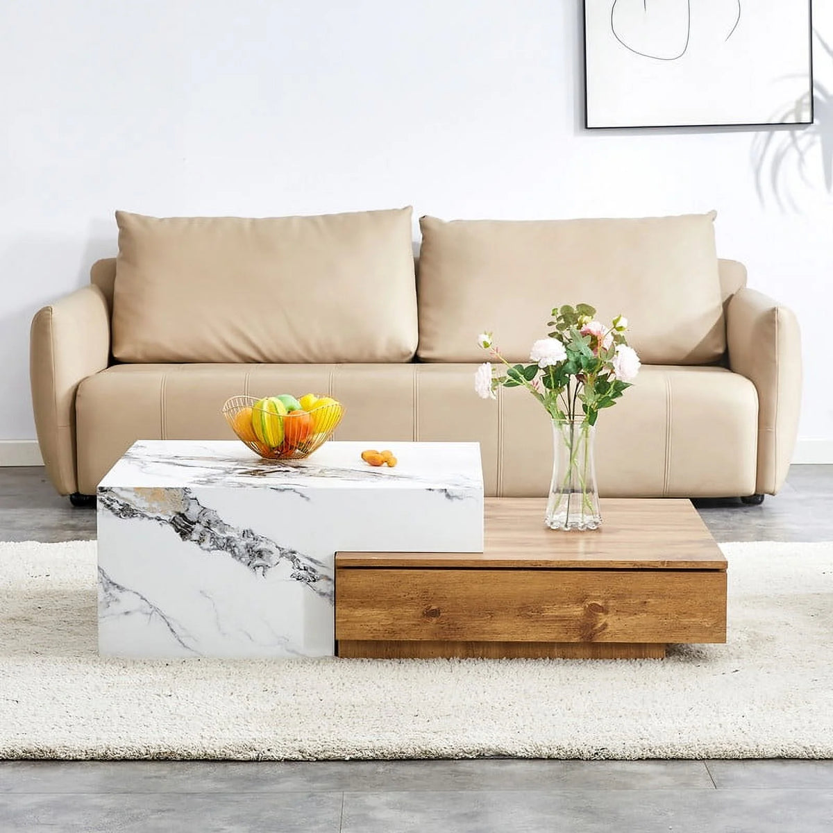 Modern Coffee Table with 2 Drawers White Finish A37413