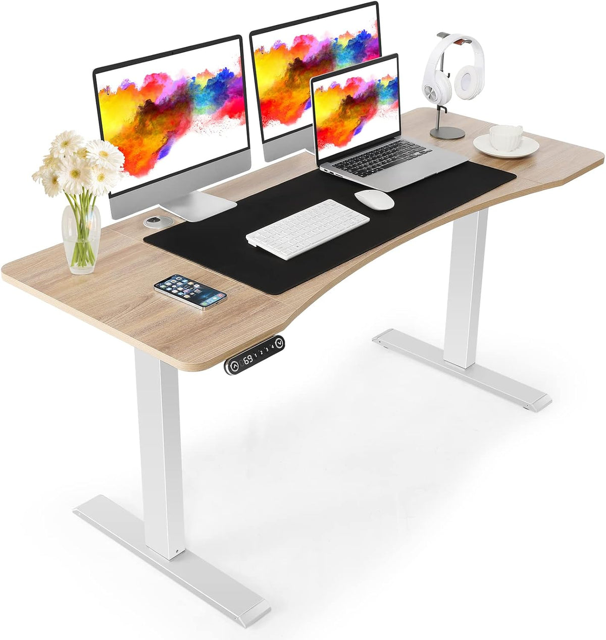 Electric Standing Desk Adjustable Height, 59 in, Brown Q6223