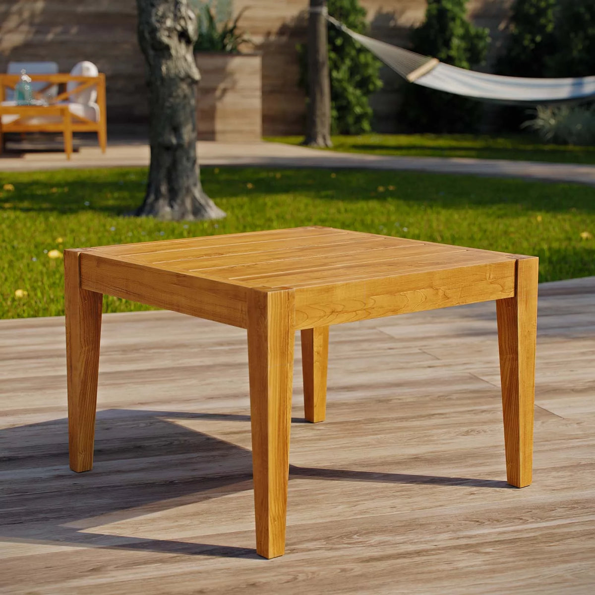Contemporary Modern Urban Outdoor Patio Side Table, Wood, Natural Y122