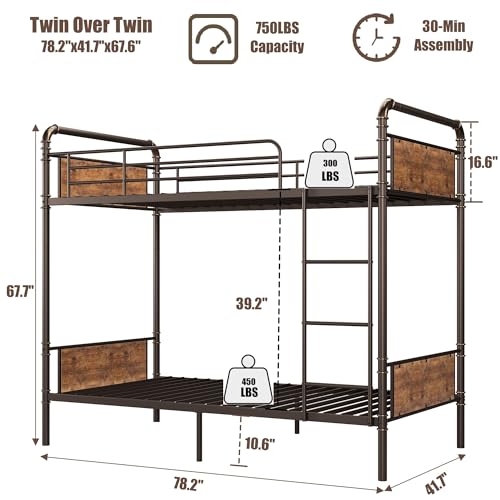 Twin Over Twin Heavy Duty Metal Bunk Bed with Ladders O915