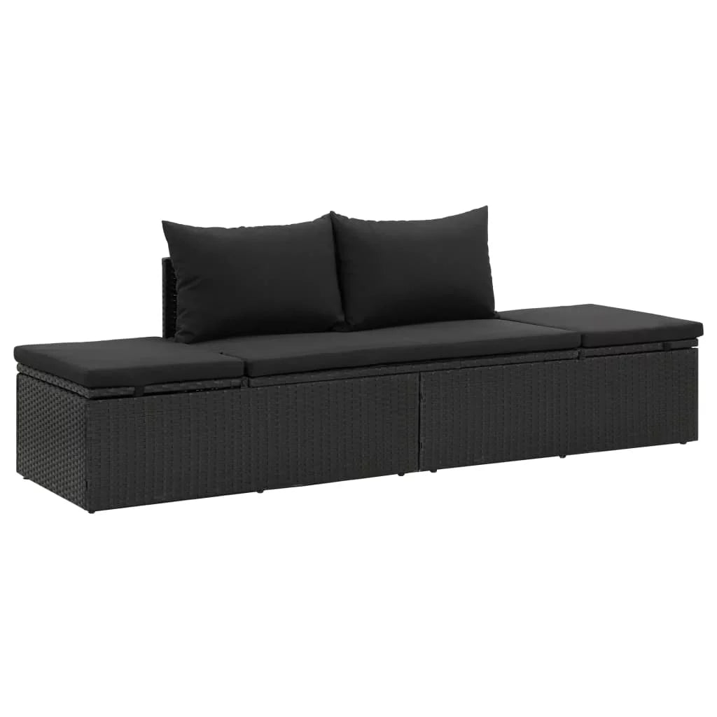Black Poly Rattan Outdoor Sun Lounger with Cushion Z6768