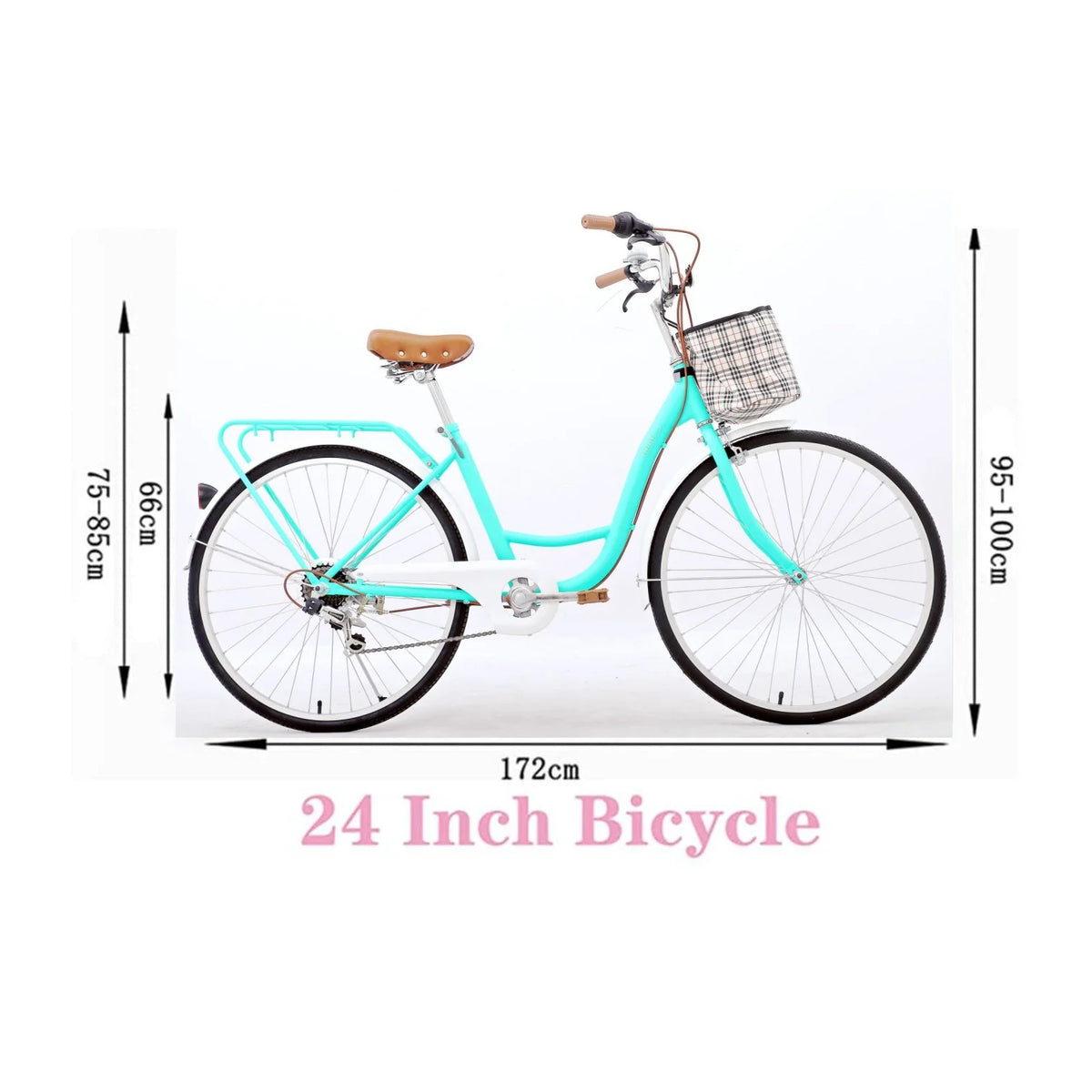 24 Inch 7 Speed Step Through Comfort Cruiser Bike with Basket Mint Green B426