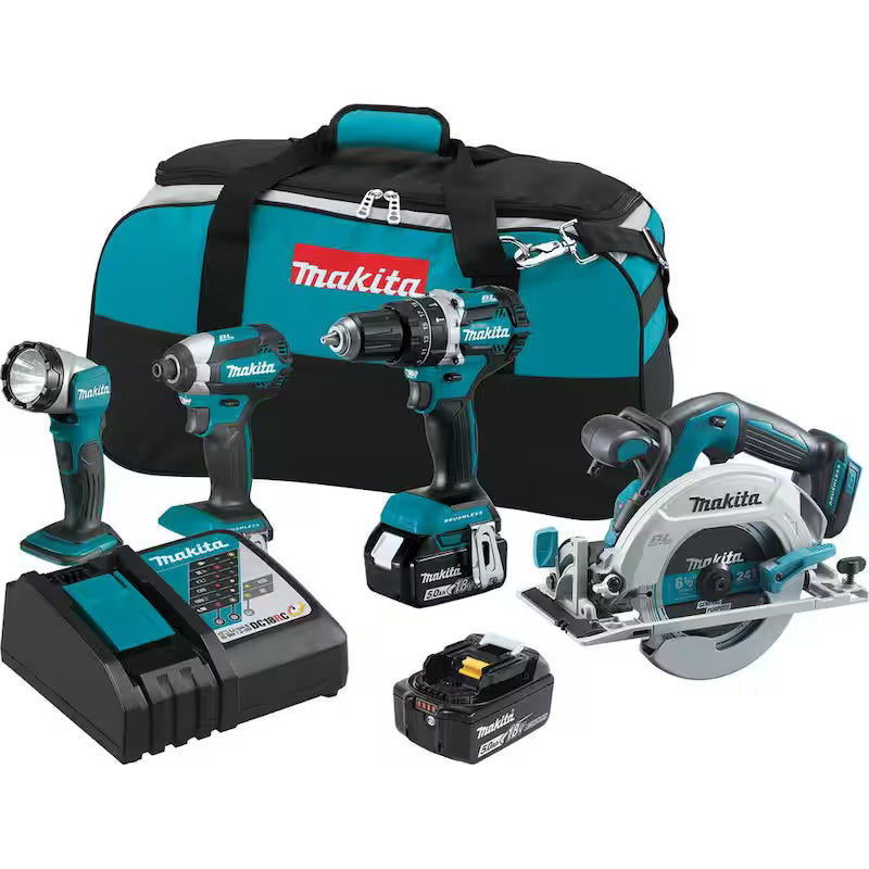 18V Cordless Combo Kit Hammer Drill Impact Driver Circular Saw Flashlight G14150