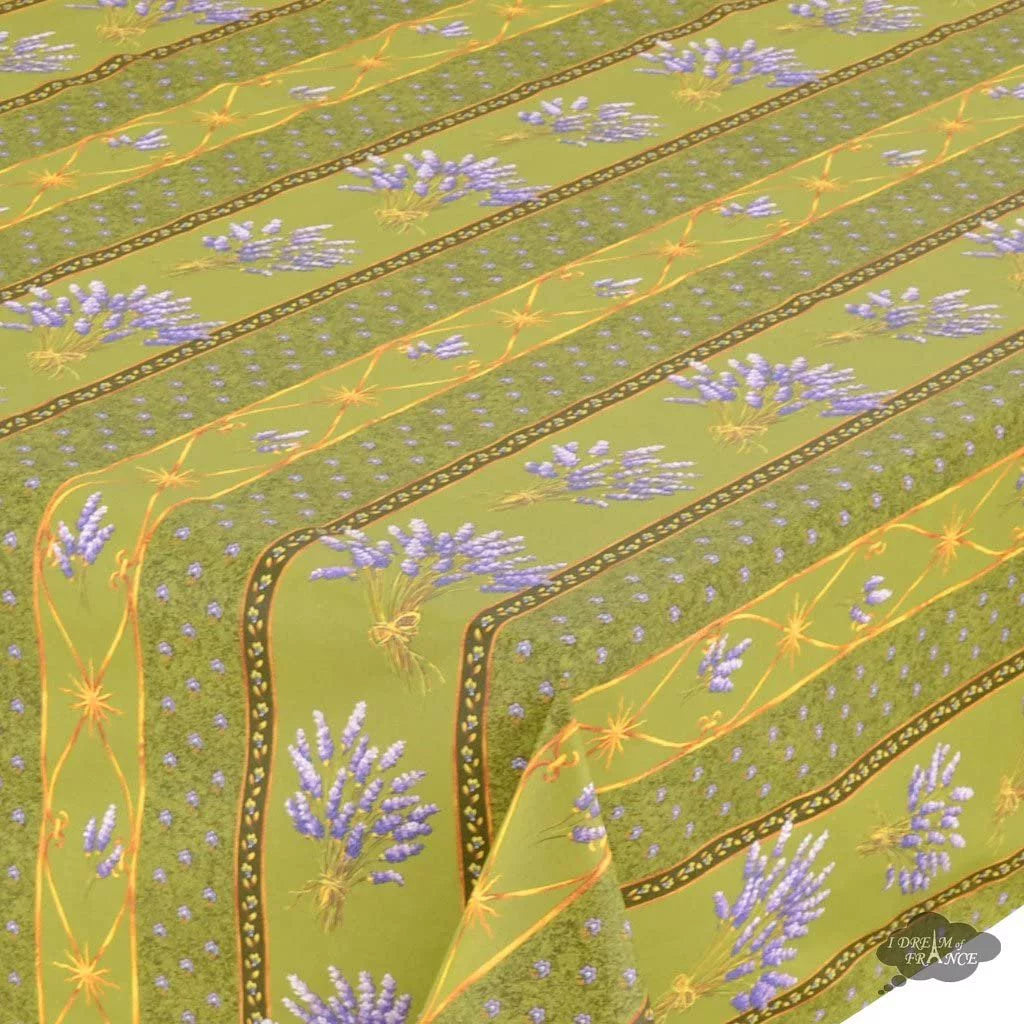 French Provence Tablecloth 60" x 84" Rectangular Coated Cotton Lavender Green A399