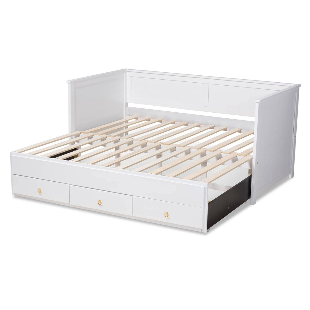 White Finished Wood Expandable Twin Size to King Size Daybed with Storage Drawers L572