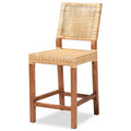 Natural Brown Rattan and Walnut Brown Wood Counter Stool K317