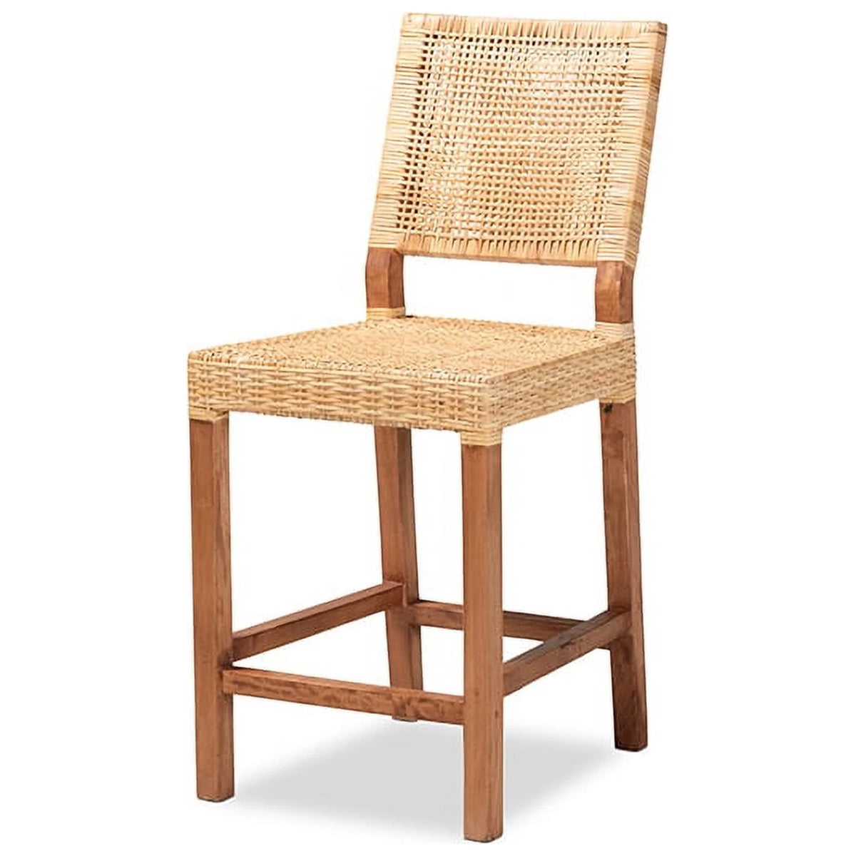 Natural Brown Rattan and Walnut Brown Wood Counter Stool K317