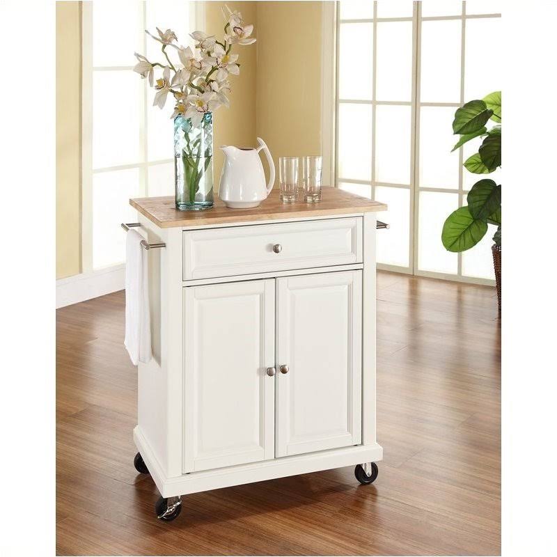 Natural Wood Top Kitchen Cart in White Z4653