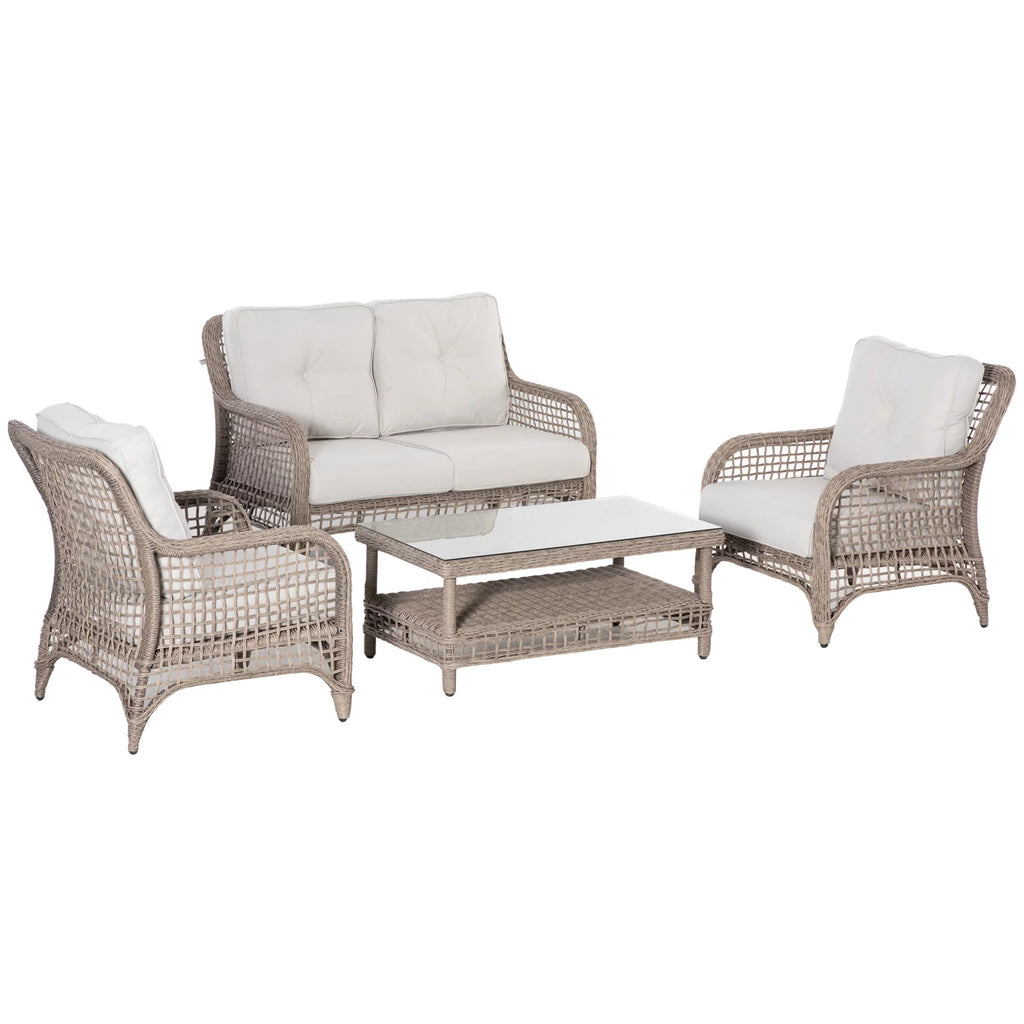 4pc Outdoor Patio Furniture Set with Rattan Chairs, Wicker Loveseat Sofa, Coffee Table and Cushions Q7681