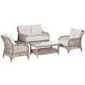 4pc Outdoor Patio Furniture Set with Rattan Chairs, Wicker Loveseat Sofa, Coffee Table and Cushions Q7681