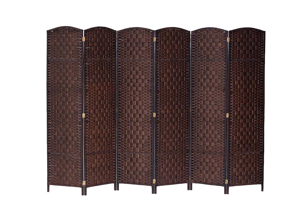 6 Panel Diamond Weave Fiber Room Divider Brown 71" High X 104" Wide P40483