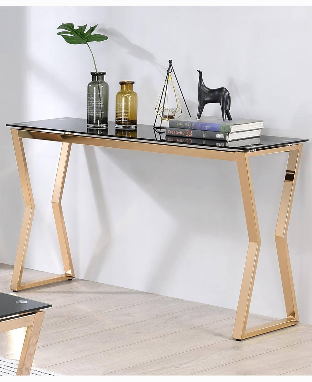 Gold-Tone Glass Top Sofa Table B7236