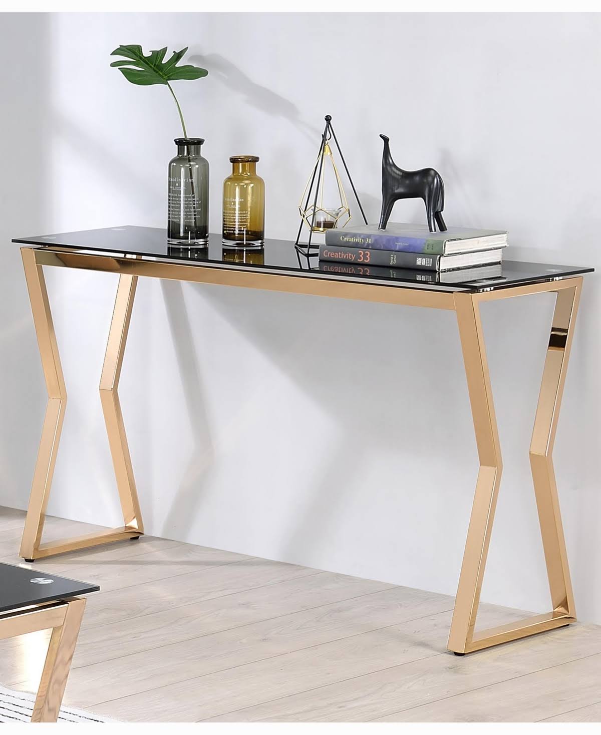 Gold-Tone Glass Top Sofa Table B7236
