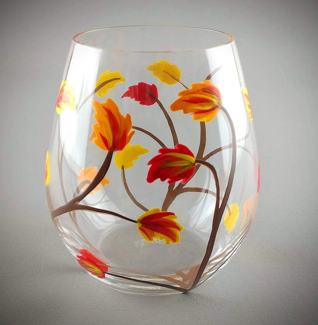 Stemless Hand Painted Wine Glass 18 Ounce D519266