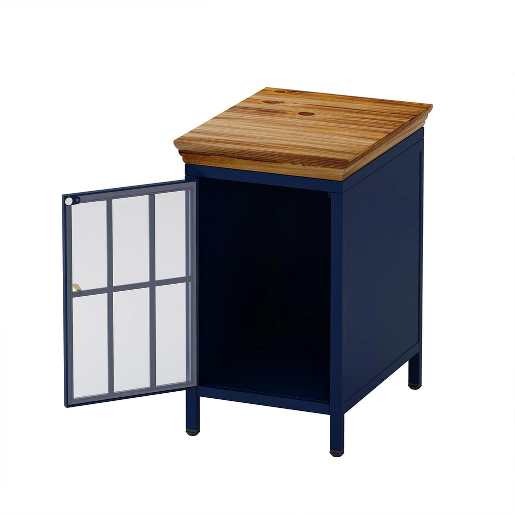 Nightstand with Storage Cabinet & Solid Wood Tabletop, Dark Blue U24276