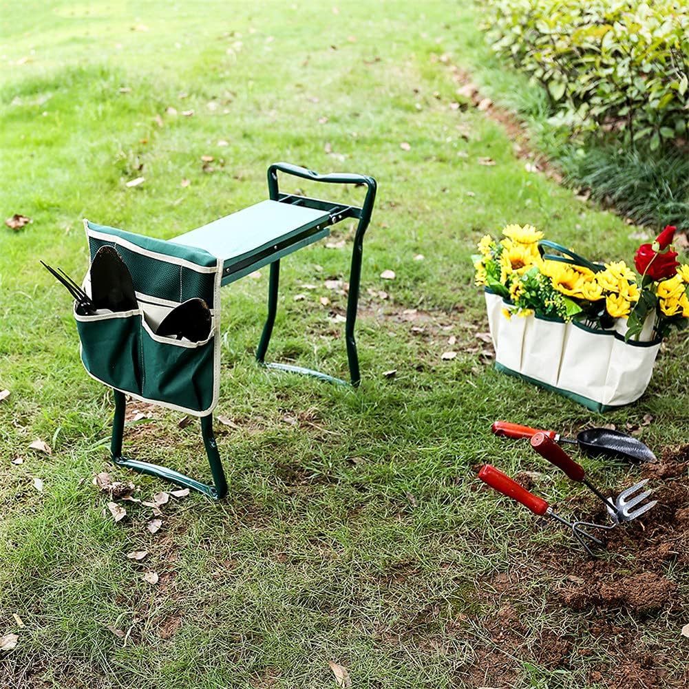 Garden Kneeler Seat Foldable Stool with Tool Bag EVA Foam Pad O14745