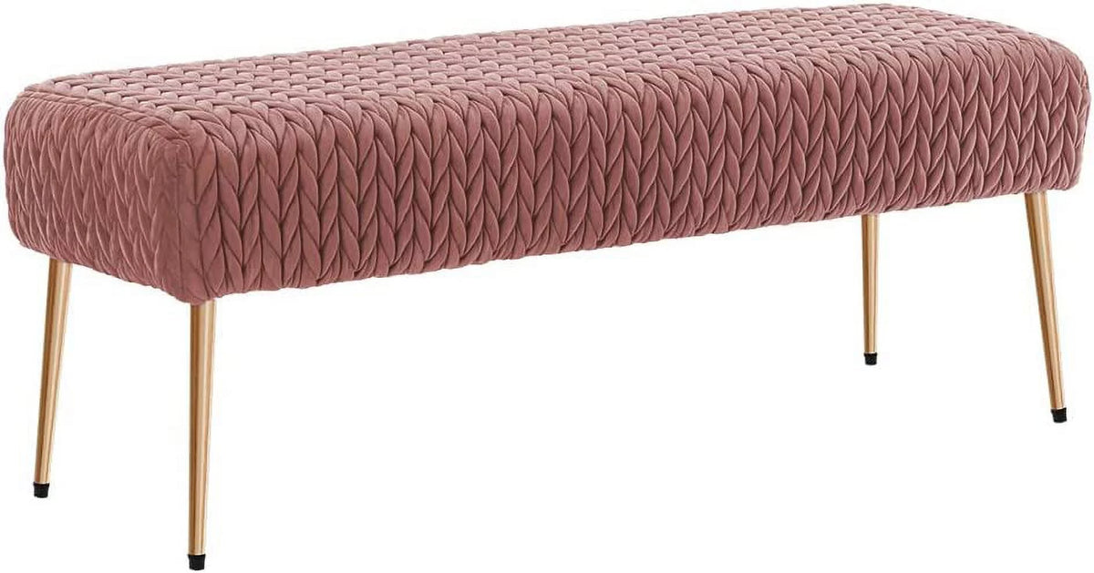 Pink Velvet Upholstered Ottoman Bench J71037