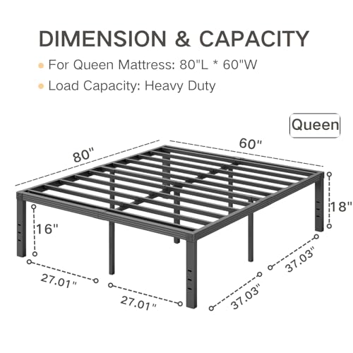 Full Size 18" Tall Heavy Duty Metal Platform Bed Frame Y89428
