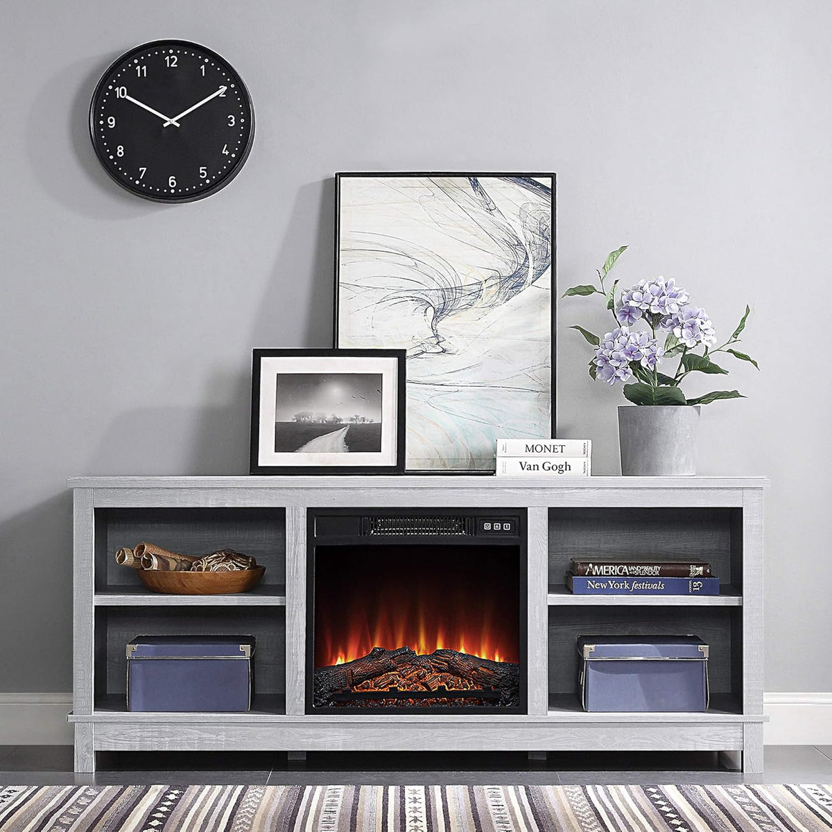 Espresso TV Stand with Wood Glass Storage Cabinets F43284