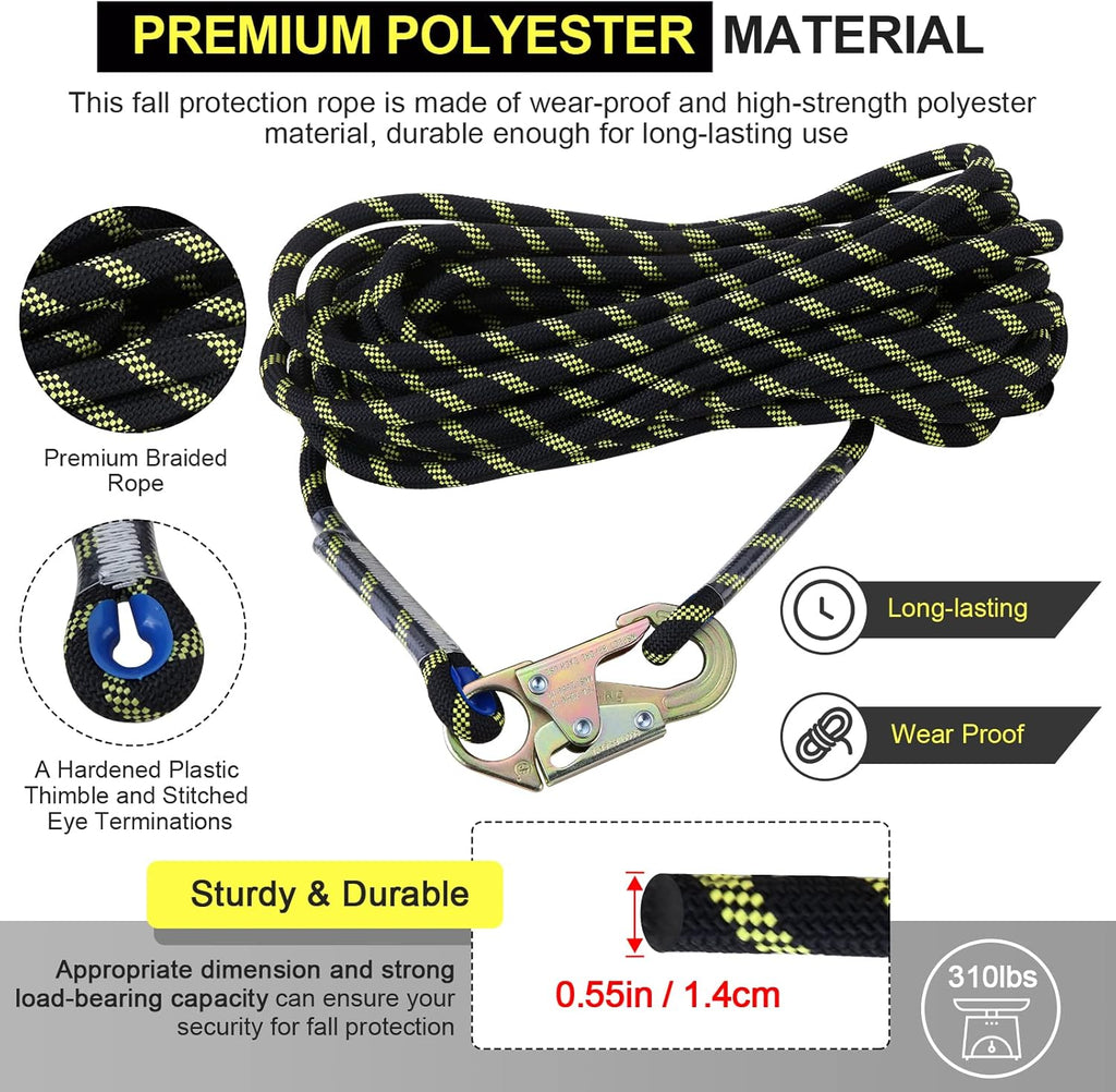 Rope Assembly 25 ft with Rope Grab Snap Hooks Shock Absorber CE Standard W1929