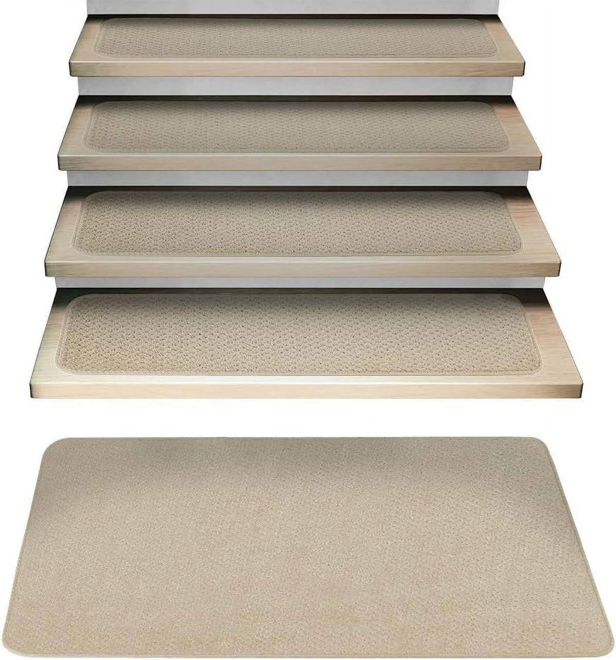 Set Of 15 Attachable Carpet Stair Treads And Matching Landing Rug U227