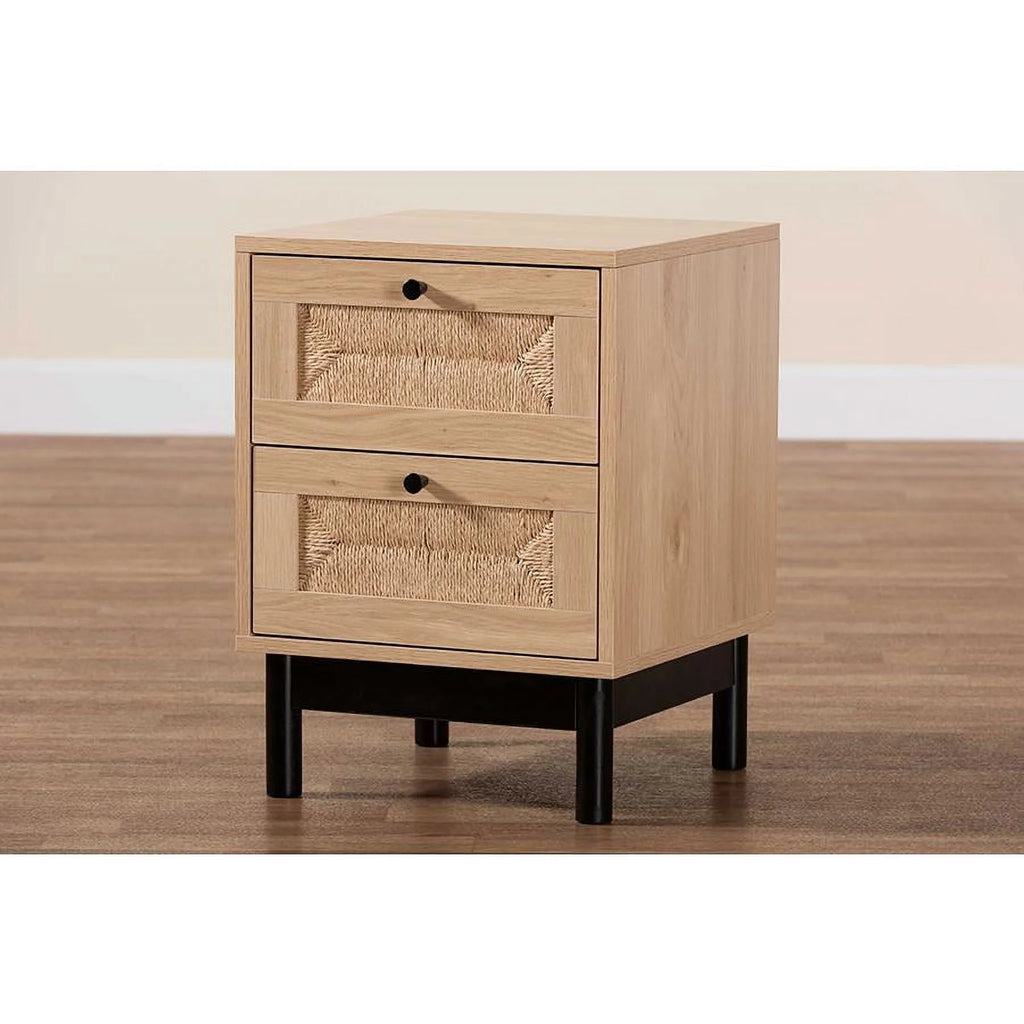 Light Brown Black Wood 2-Drawer Square End Table A464621