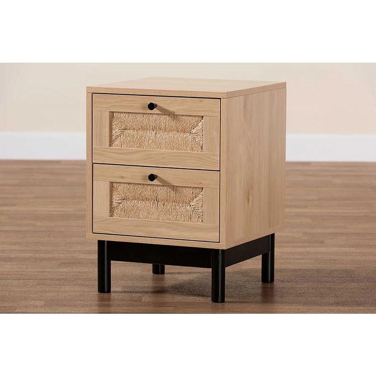 Light Brown Black Wood 2-Drawer Square End Table A464621