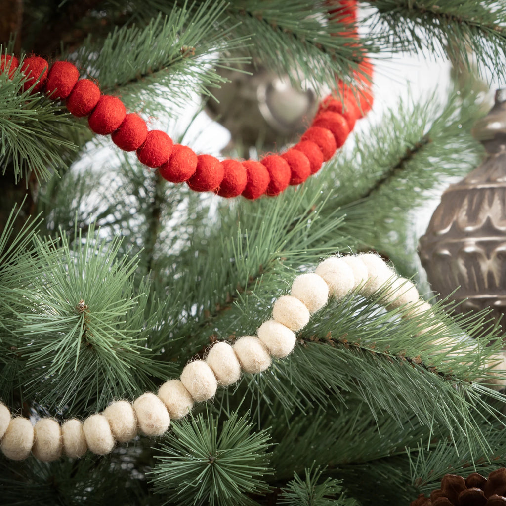 Natural Wool Ball Garland 70"H N13445