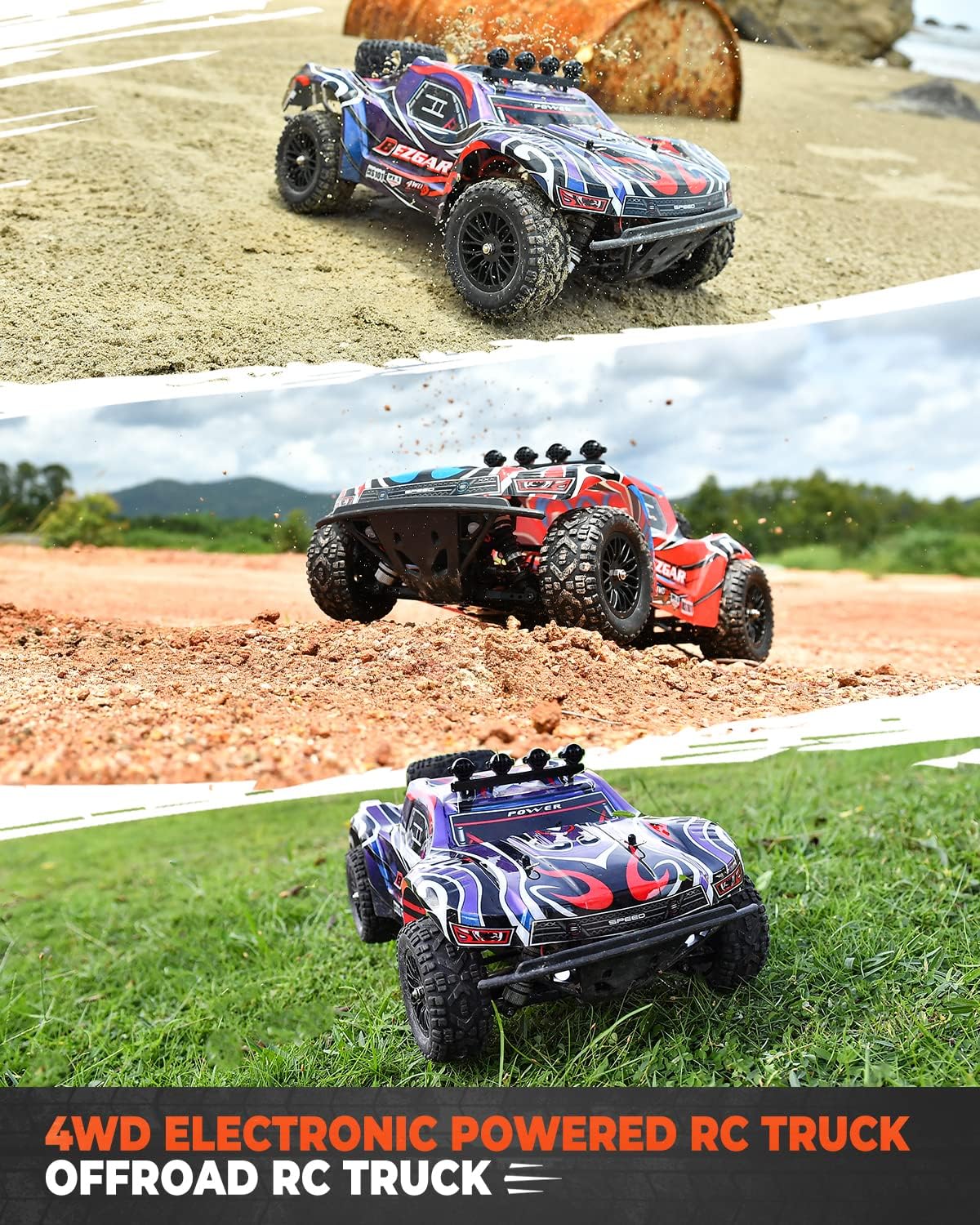 Remote Control Truck 4WD Electric Toy Off Road RC Monster Vehicle Car Crawler with 2 Rechargeable Batteries M89468