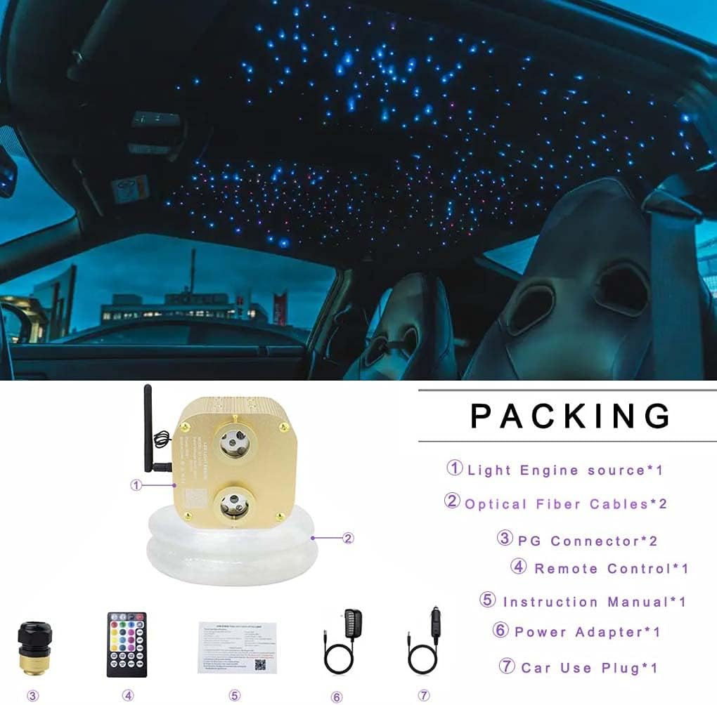 Bluetooth Fiber Optic Ceiling Lighting Kits 1100pcs 13.1ft Dual Port RGBW Sound Remote Control U456547