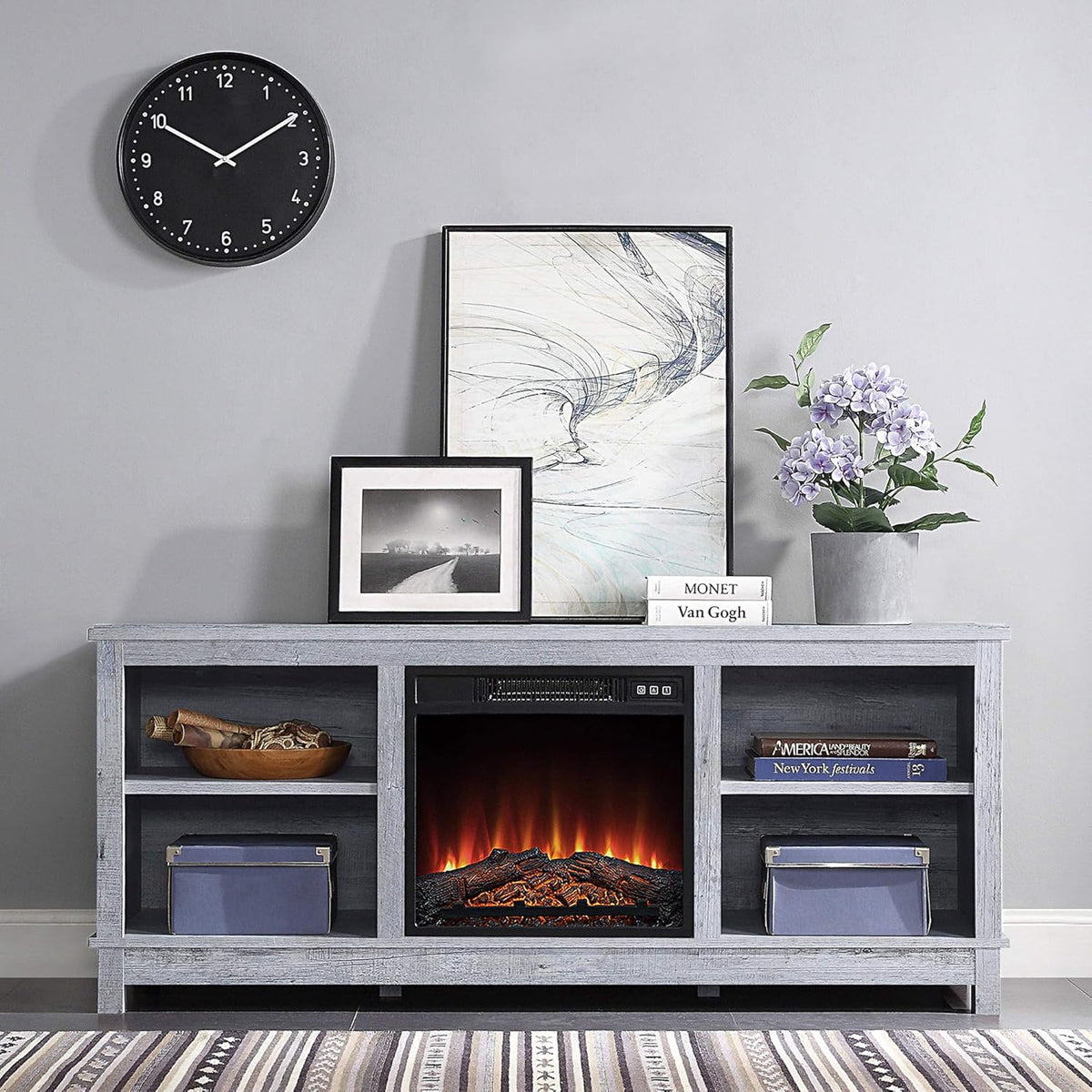 Espresso TV Stand with Wood Glass Storage Cabinets F43284