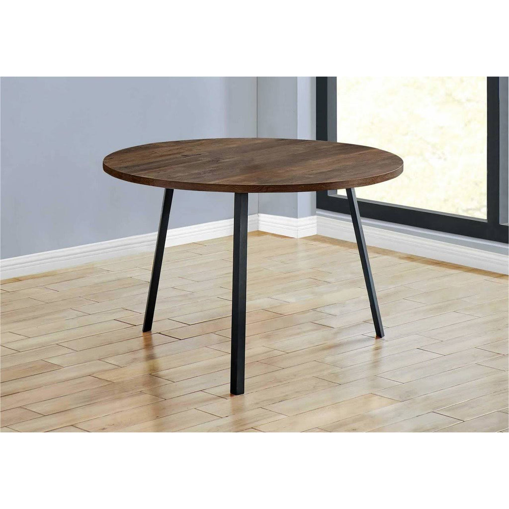Round Dining Room Table with Brown Reclaimed Wood and Black Metal O335