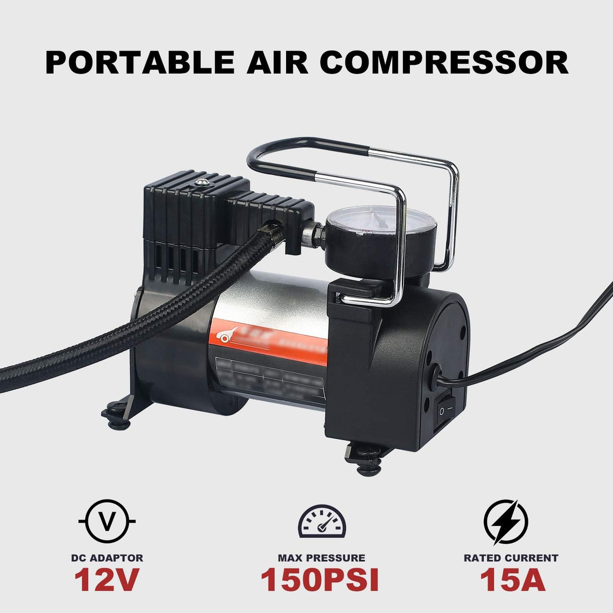118-Piece Car Roadside Emergency Kit with Jumper Cables Portable Air Compressor Tow Strap Hammer Shovel E23195
